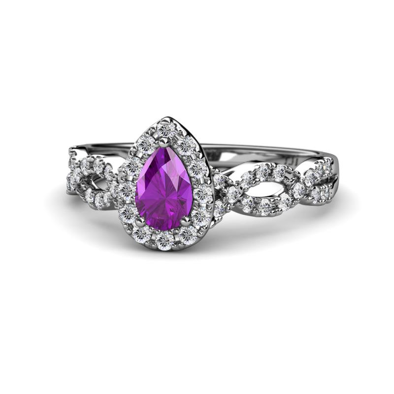 Susan Prima Amethyst and Diamond Halo Engagement Ring 