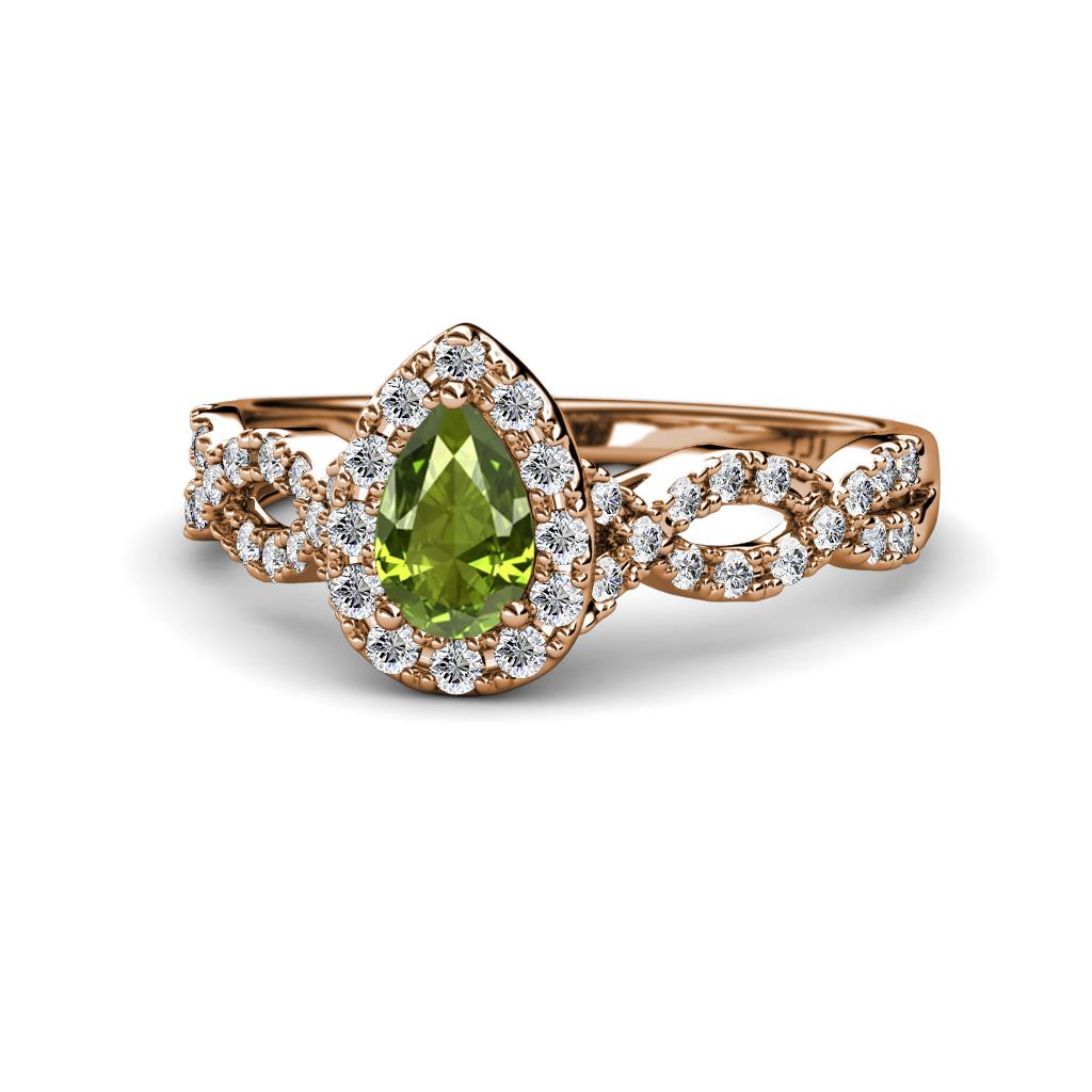 Susan Prima Peridot and Diamond Halo Engagement Ring 