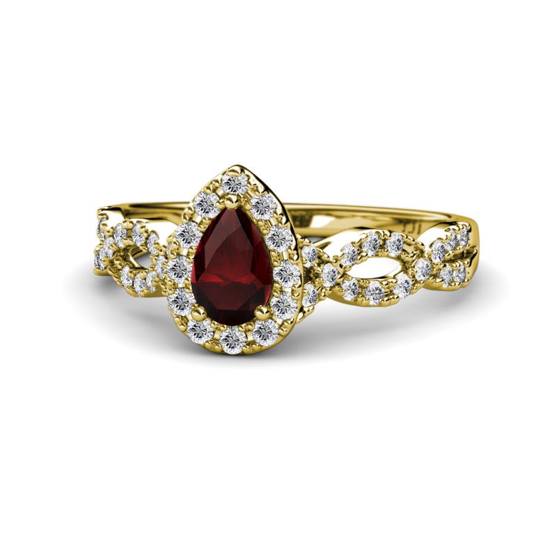 Susan Prima Red Garnet and Diamond Halo Engagement Ring 