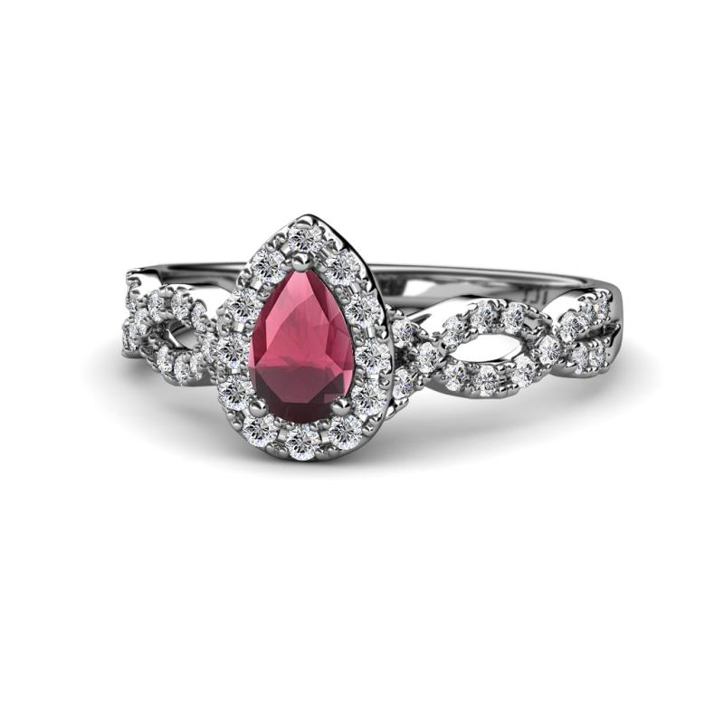 Susan Prima Rhodolite Garnet and Diamond Halo Engagement Ring 