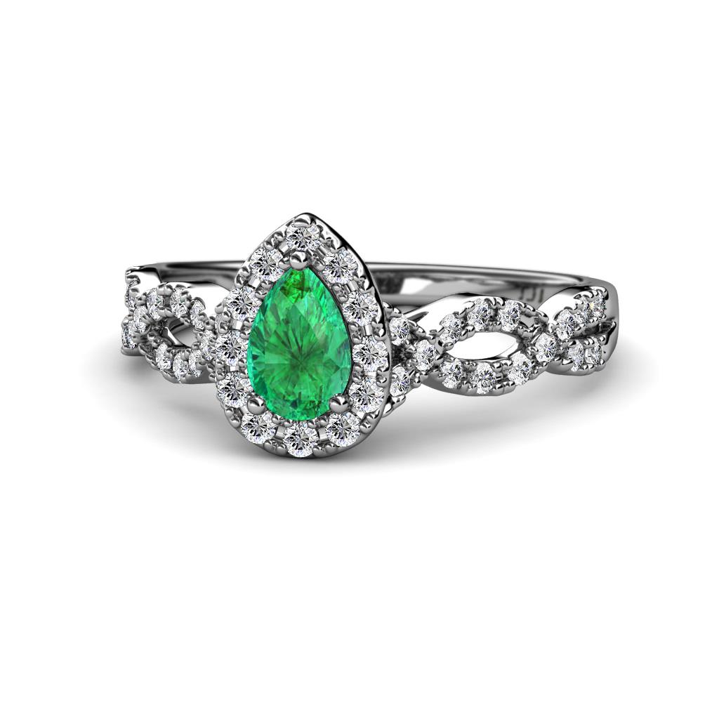 Susan Prima Emerald and Diamond Halo Engagement Ring 