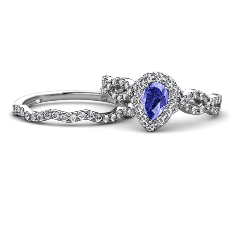 Susan Prima Tanzanite and Diamond Halo Bridal Set Ring 