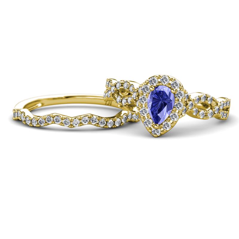 Susan Prima Tanzanite and Diamond Halo Bridal Set Ring 