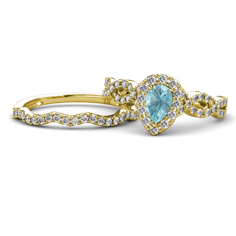 Susan Prima Aquamarine and Diamond Halo Bridal Set Ring 