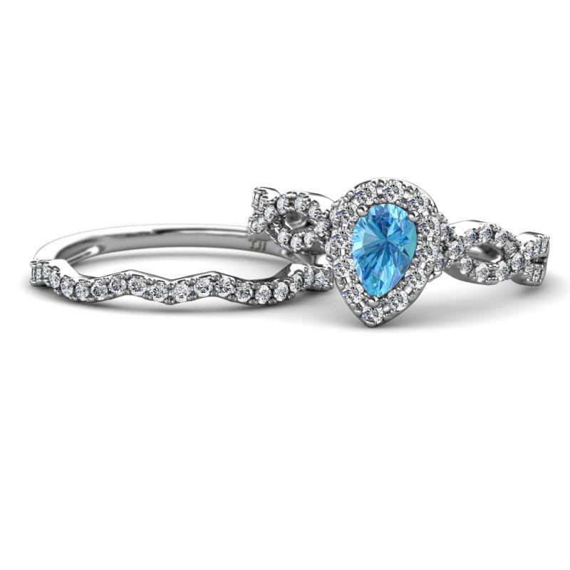 Susan Prima Blue Topaz and Diamond Halo Bridal Set Ring 