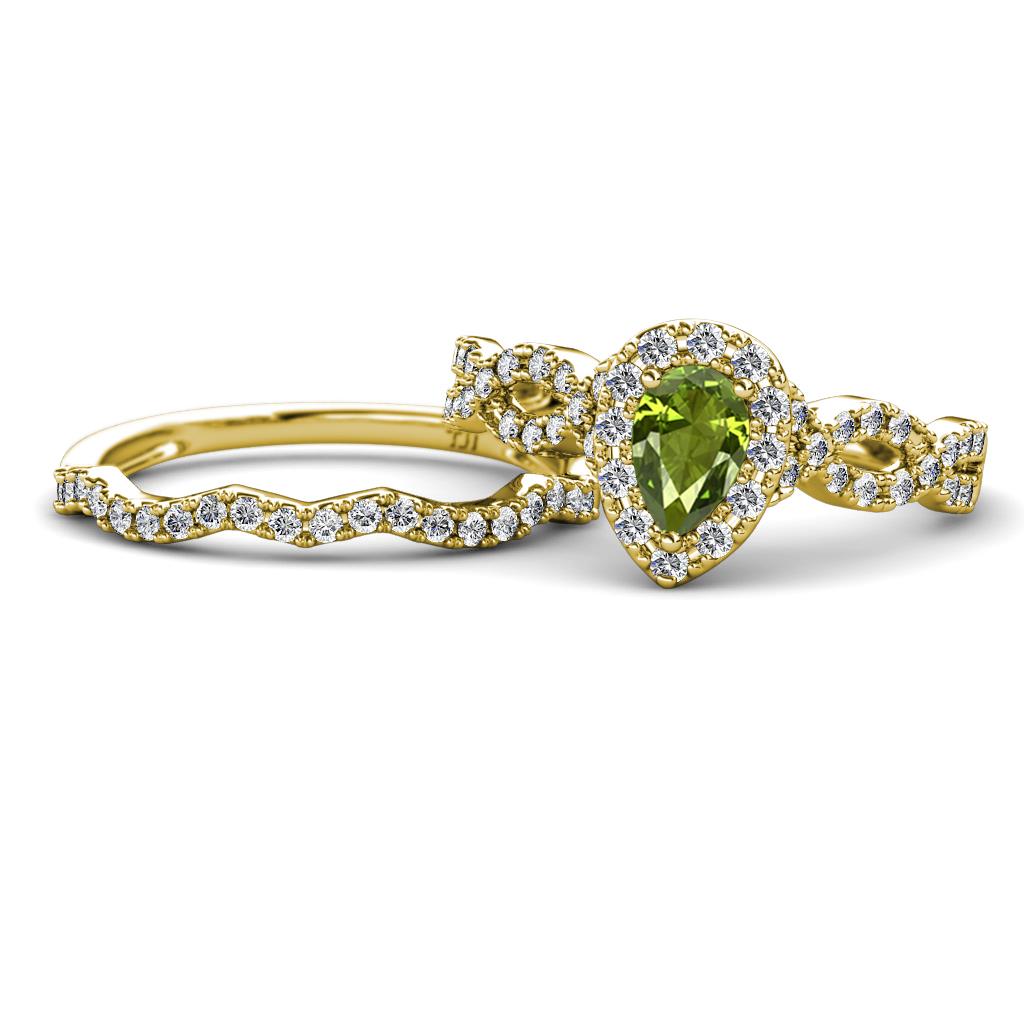 Susan Prima Peridot and Diamond Halo Bridal Set Ring 