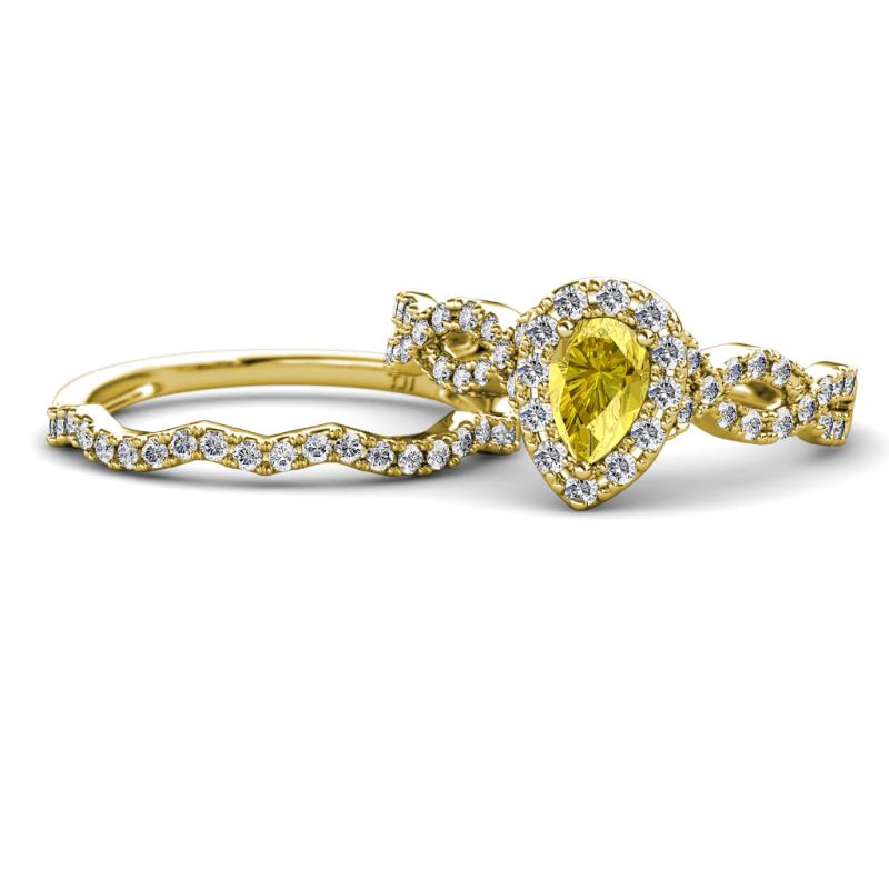 Susan Prima Yellow Sapphire and Diamond Halo Bridal Set Ring 