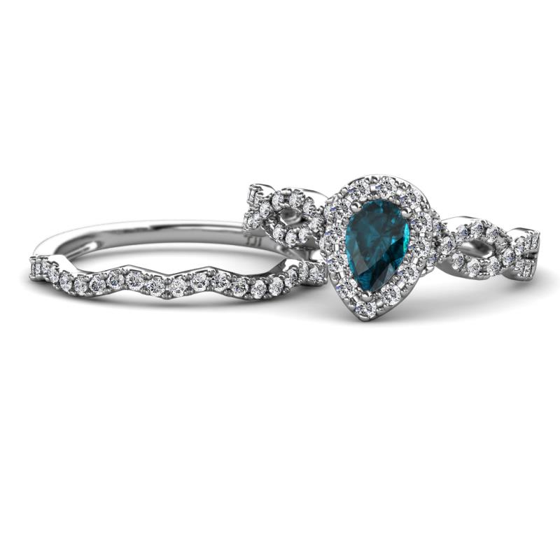 Susan Prima London Blue Topaz and Diamond Halo Bridal Set Ring 