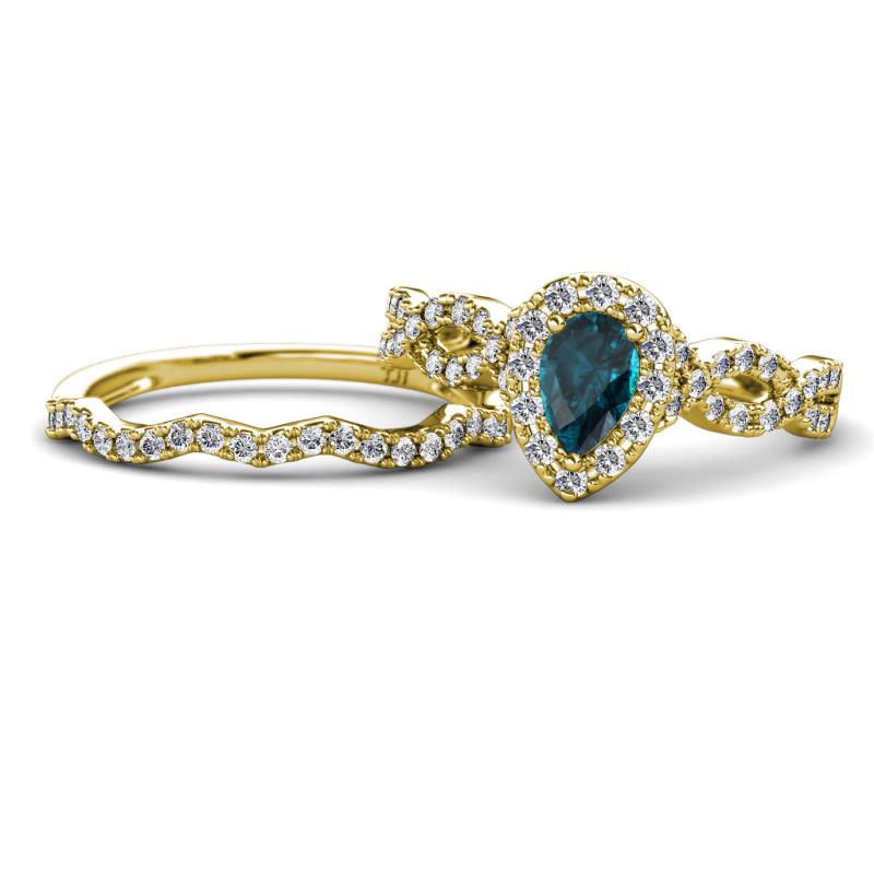 Susan Prima London Blue Topaz and Diamond Halo Bridal Set Ring 