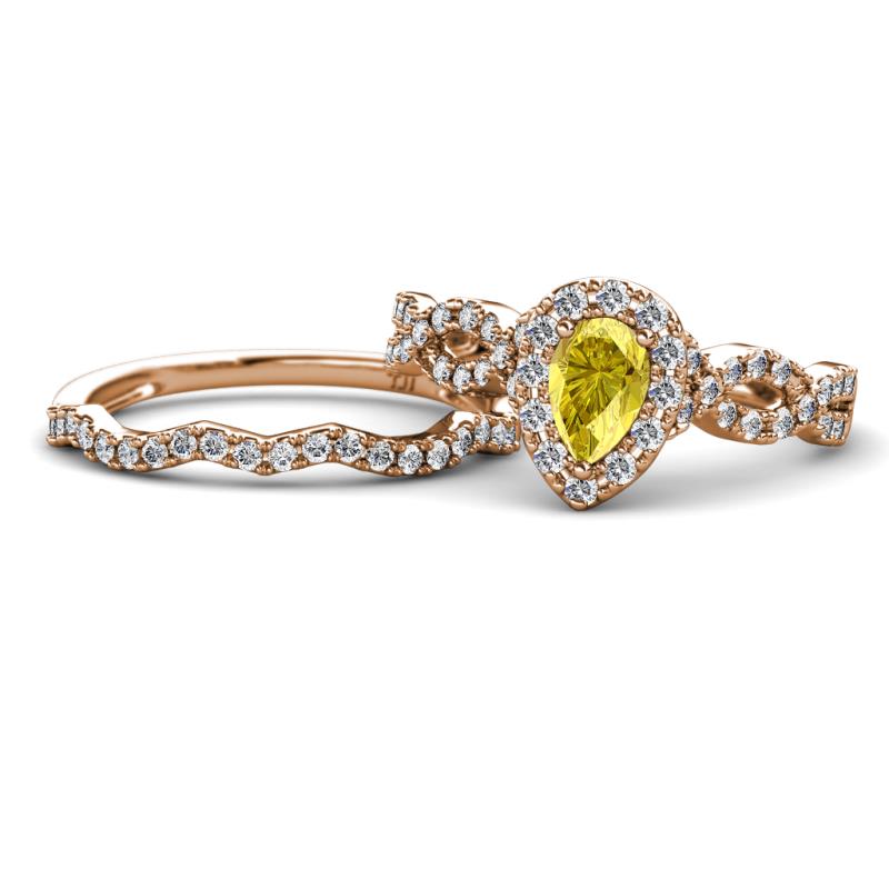 Susan Prima Yellow Sapphire and Diamond Halo Bridal Set Ring 