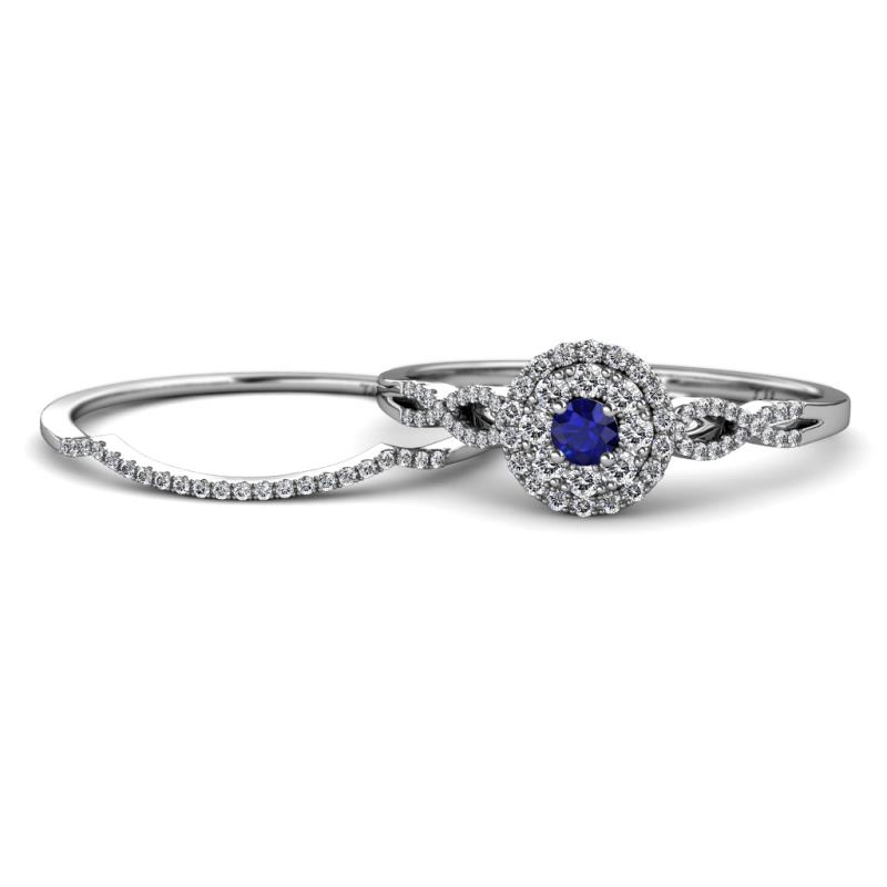 Iliana Prima Blue Sapphire and Diamond Halo Bridal Set Ring 