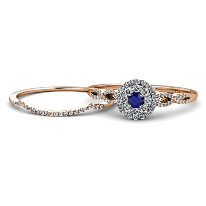 Iliana Prima Blue Sapphire and Diamond Halo Bridal Set Ring 