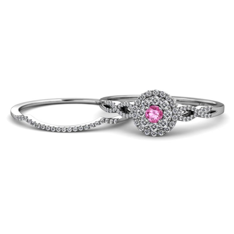 Iliana Prima Pink Sapphire and Diamond Halo Bridal Set Ring 