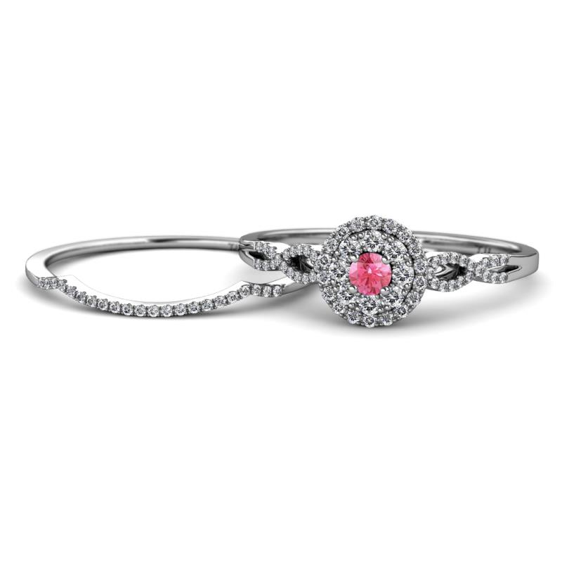 Iliana Prima Pink Tourmaline and Diamond Halo Bridal Set Ring 