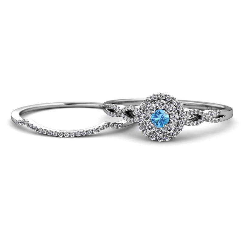 Iliana Prima Blue Topaz and Diamond Halo Bridal Set Ring 