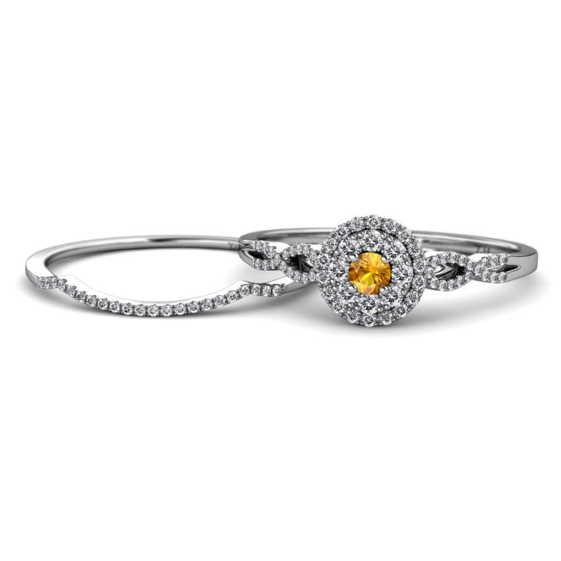 Iliana Prima Citrine and Diamond Halo Bridal Set Ring 