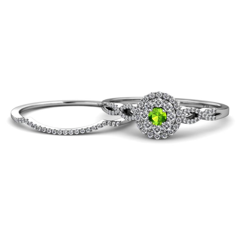 Iliana Prima Peridot and Diamond Halo Bridal Set Ring 