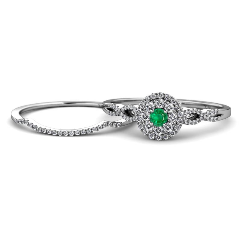 Iliana Prima Emerald and Diamond Halo Bridal Set Ring 