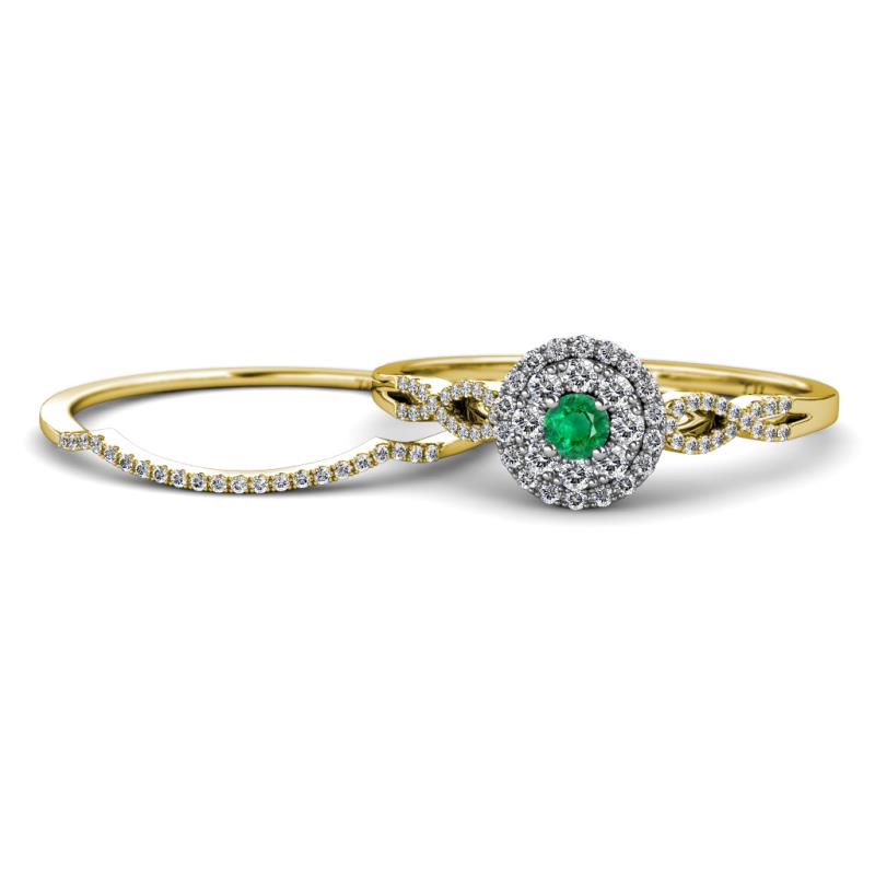 Iliana Prima Emerald and Diamond Halo Bridal Set Ring 