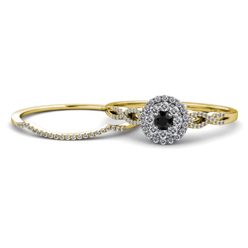 Iliana Prima Black and White Diamond Halo Bridal Set Ring 