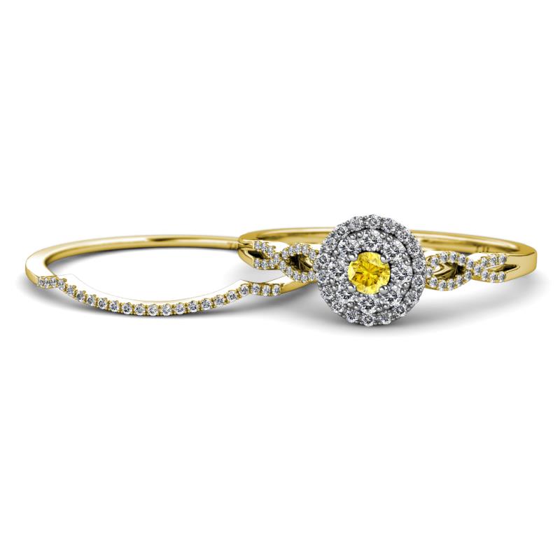 Iliana Prima Yellow Sapphire and Diamond Halo Bridal Set Ring 