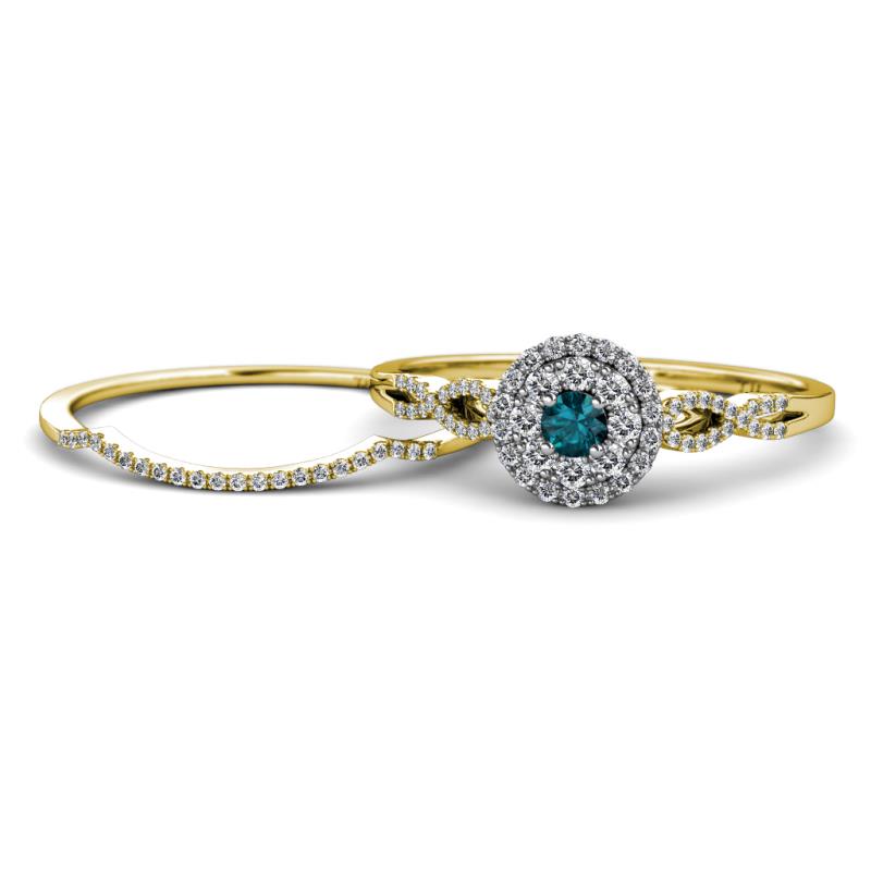 Iliana Prima London Blue Topaz and Diamond Halo Bridal Set Ring 