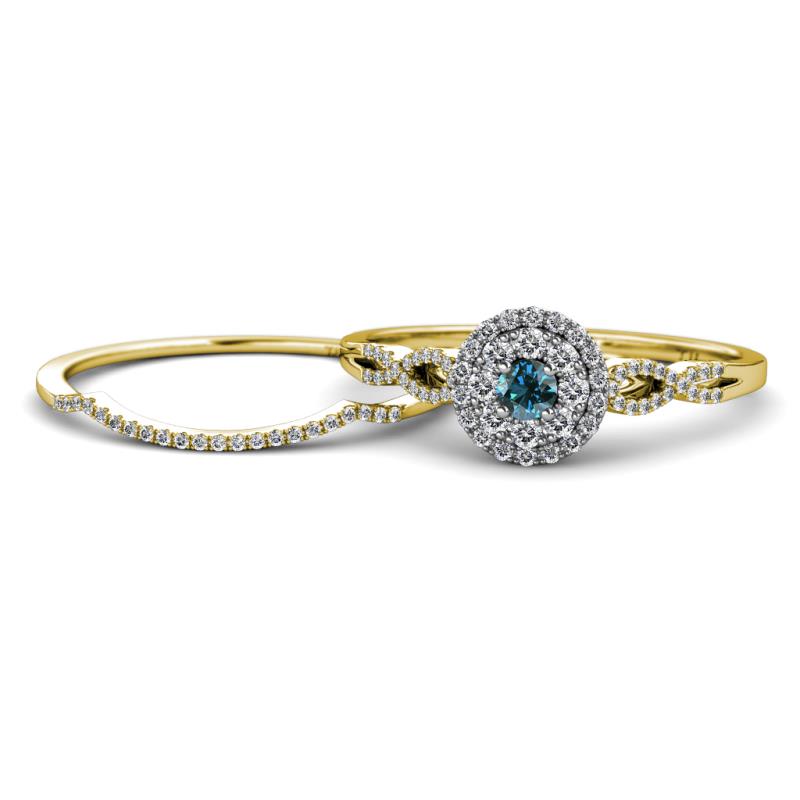 Iliana Prima Blue and White Diamond Halo Bridal Set Ring 