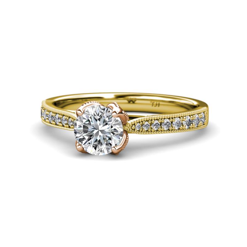 Aziel Desire 1.16 ctw (6.5 mm) IGI Certified Round Lab Grown Diamond (VS1/F) and Round Natural Diamond Two Tone Engagement Ring 
