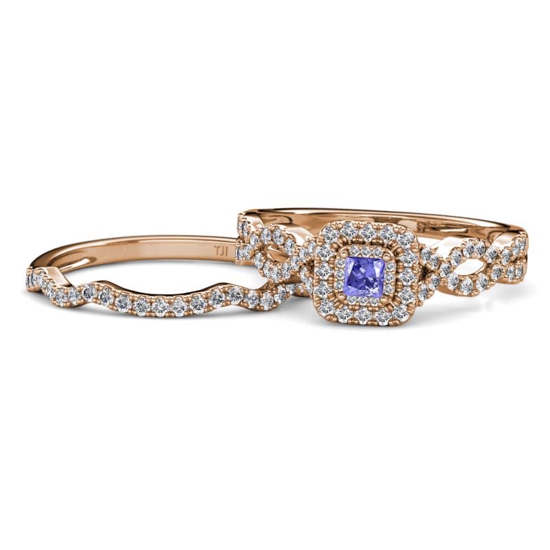 Eyana Prima Tanzanite and Diamond Double Halo Bridal Set Ring 