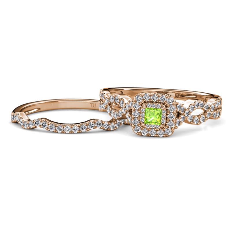 Eyana Prima Peridot and Diamond Double Halo Bridal Set Ring 