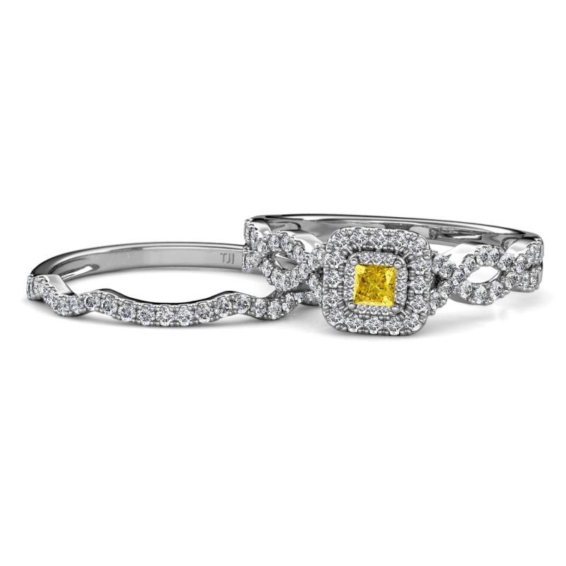 Eyana Prima Yellow Sapphire and Diamond Double Halo Bridal Set Ring 