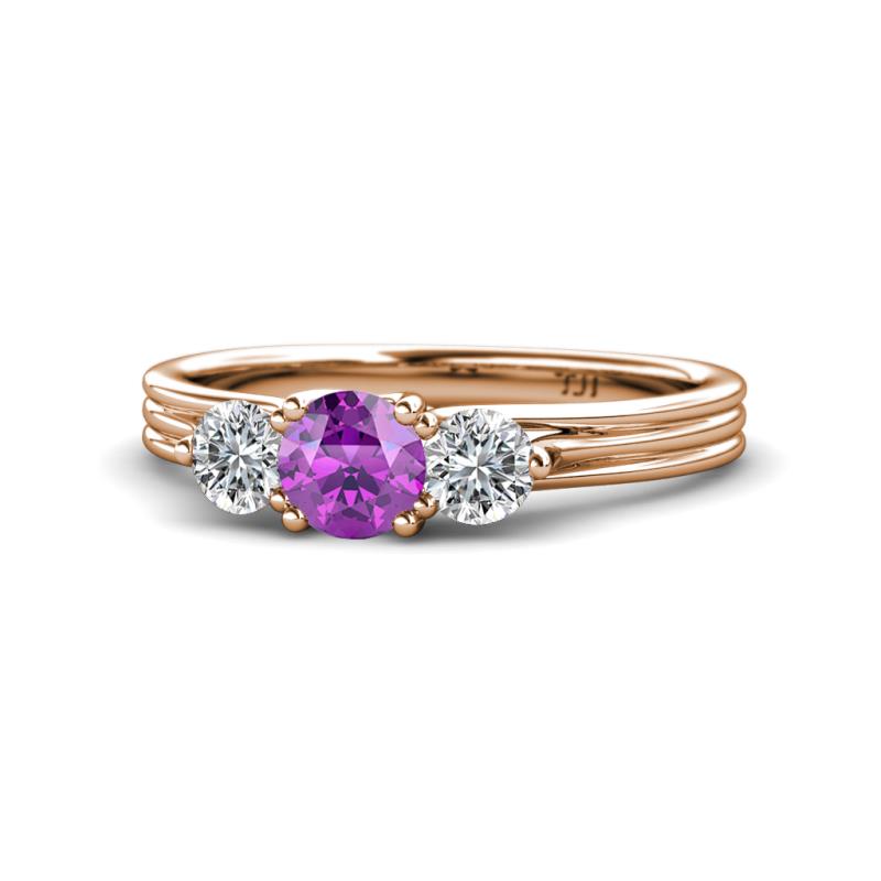 Alyssa 0.92 ctw (5.50 mm) Round Amethyst and Lab Grown Diamond Three Stone Engagement Ring 