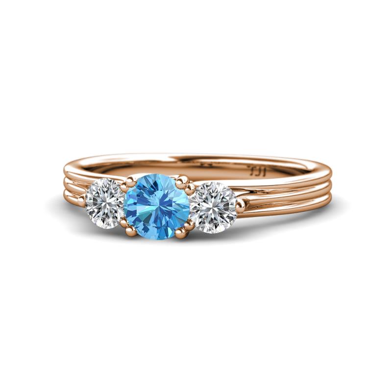 Alyssa 0.93 ctw (5.50 mm) Round Blue Topaz and Lab Grown Diamond Three Stone Engagement Ring 
