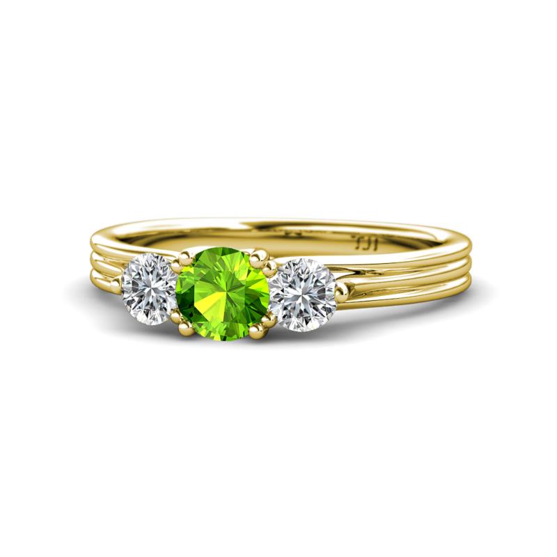 Alyssa 0.89 ctw (5.50 mm) Round Peridot and Lab Grown Diamond Three Stone Engagement Ring 