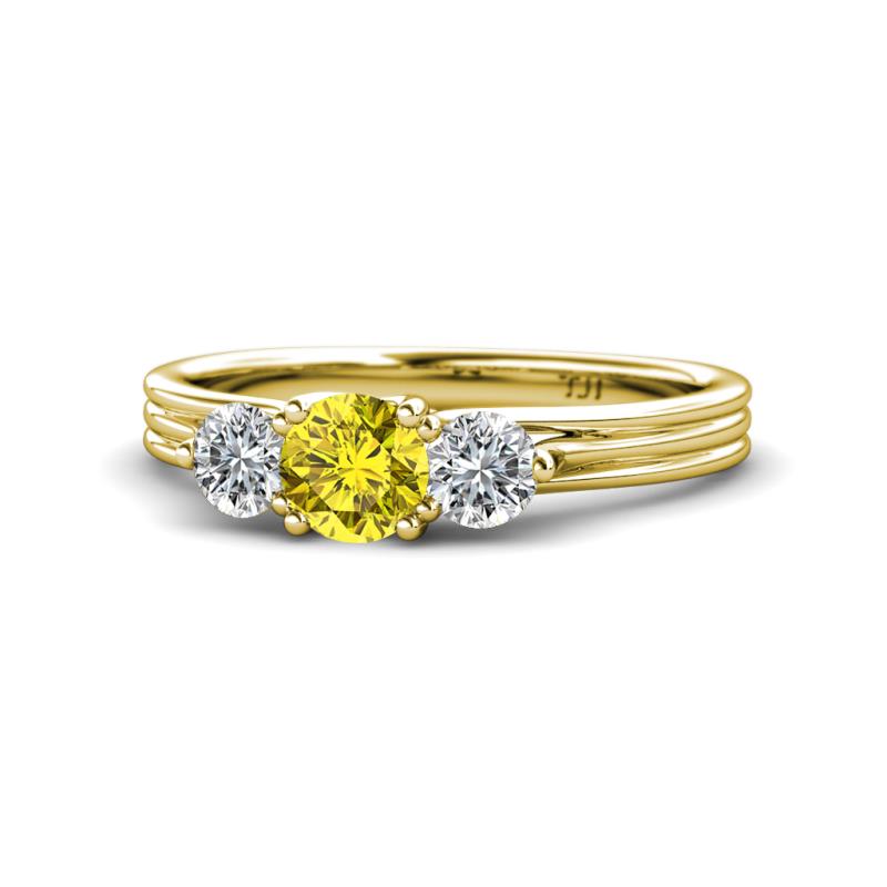 Alyssa 0.93 ctw (5.50 mm) Round Yellow Diamond and Lab Grown Diamond Three Stone Engagement Ring 
