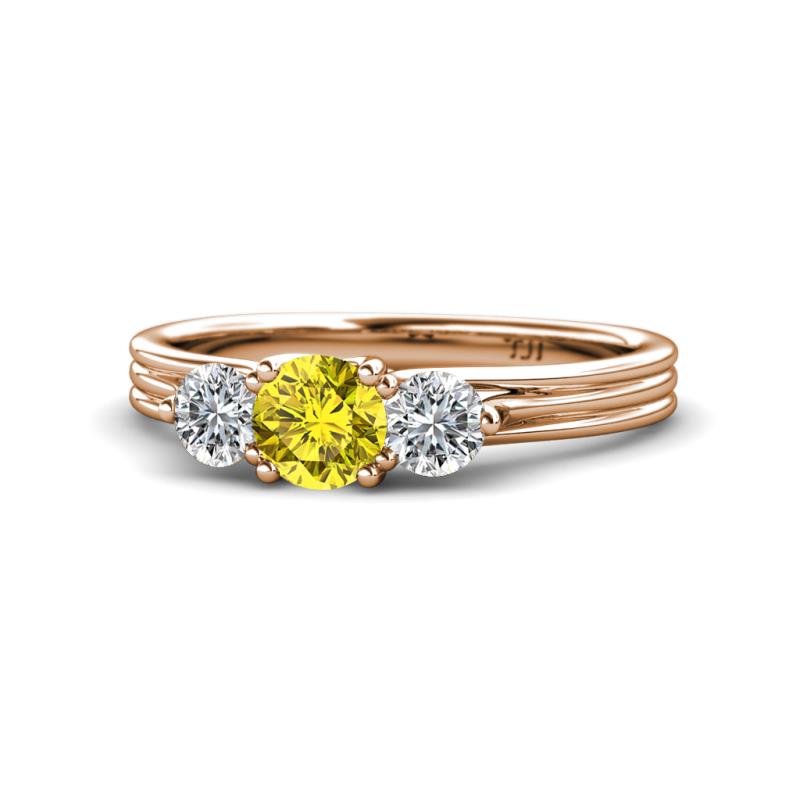 Alyssa 0.93 ctw (5.50 mm) Round Yellow Diamond and Lab Grown Diamond Three Stone Engagement Ring 