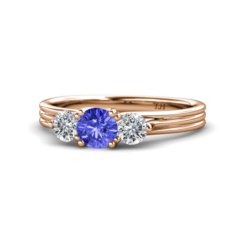 Alyssa 0.90 ctw (5.50 mm) Round Tanzanite and Lab Grown Diamond Three Stone Engagement Ring 