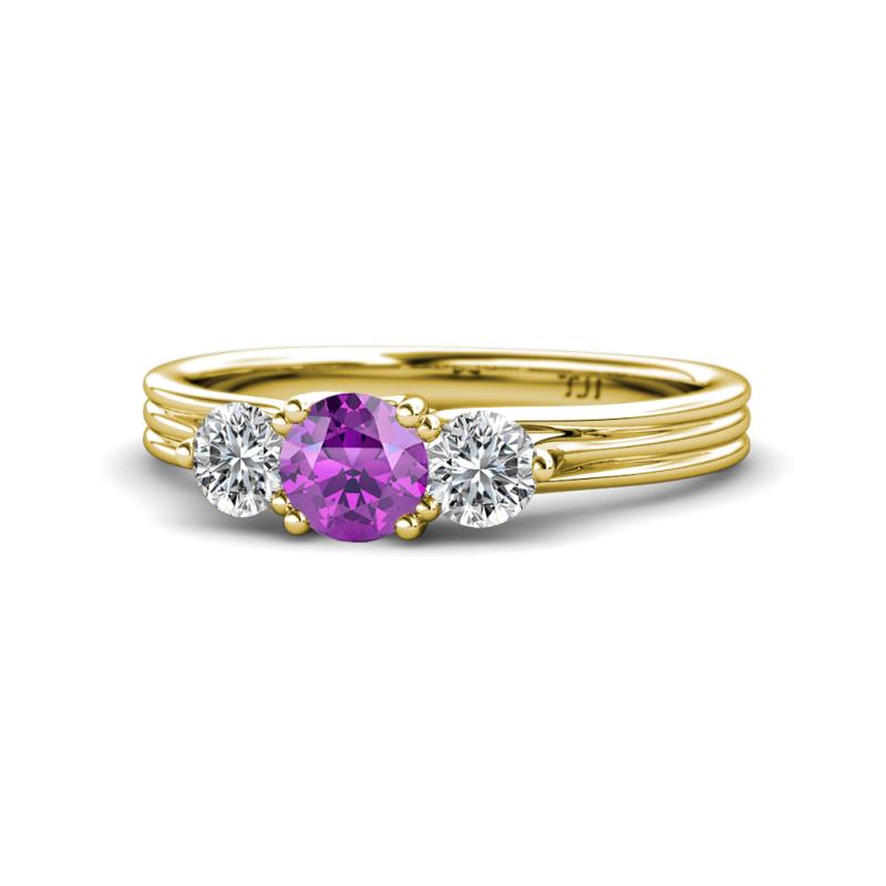 Alyssa 0.92 ctw (5.50 mm) Round Amethyst and Lab Grown Diamond Three Stone Engagement Ring 