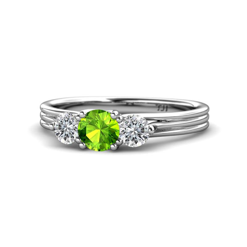 Alyssa 0.89 ctw (5.50 mm) Round Peridot and Lab Grown Diamond Three Stone Engagement Ring 