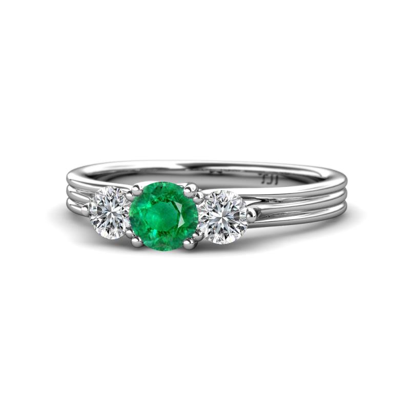 Alyssa 0.92 ctw (5.50 mm) Round Emerald and Lab Grown Diamond Three Stone Engagement Ring 