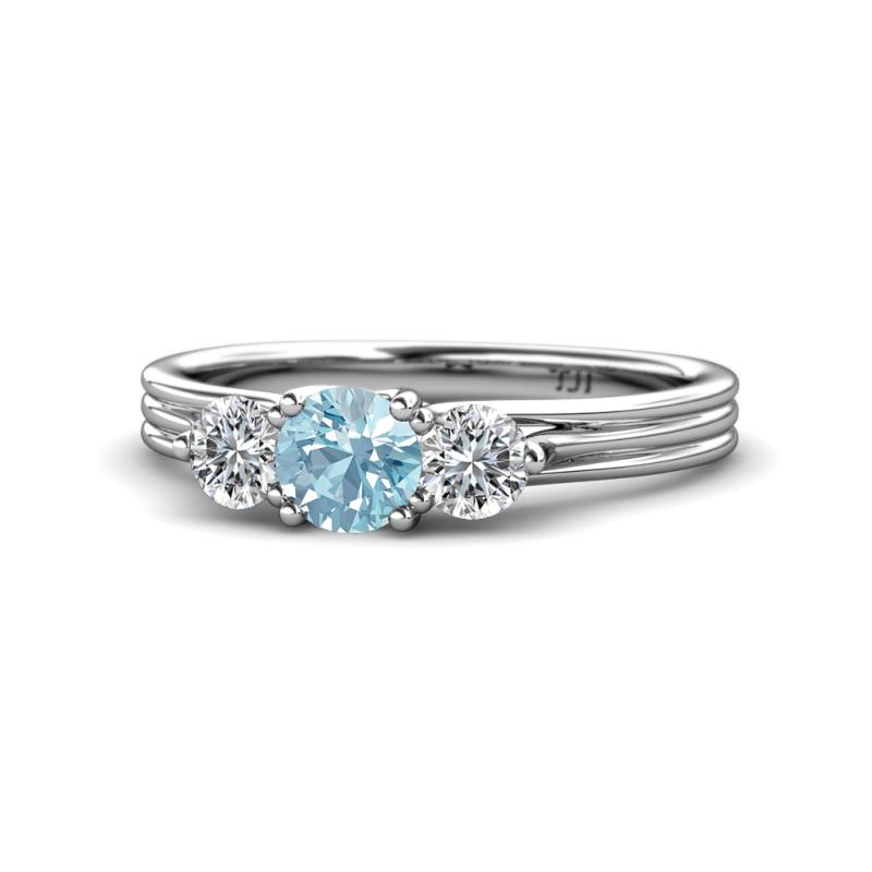 Alyssa 0.92 ctw (5.50 mm) Round Aquamarine and Lab Grown Diamond Three Stone Engagement Ring 