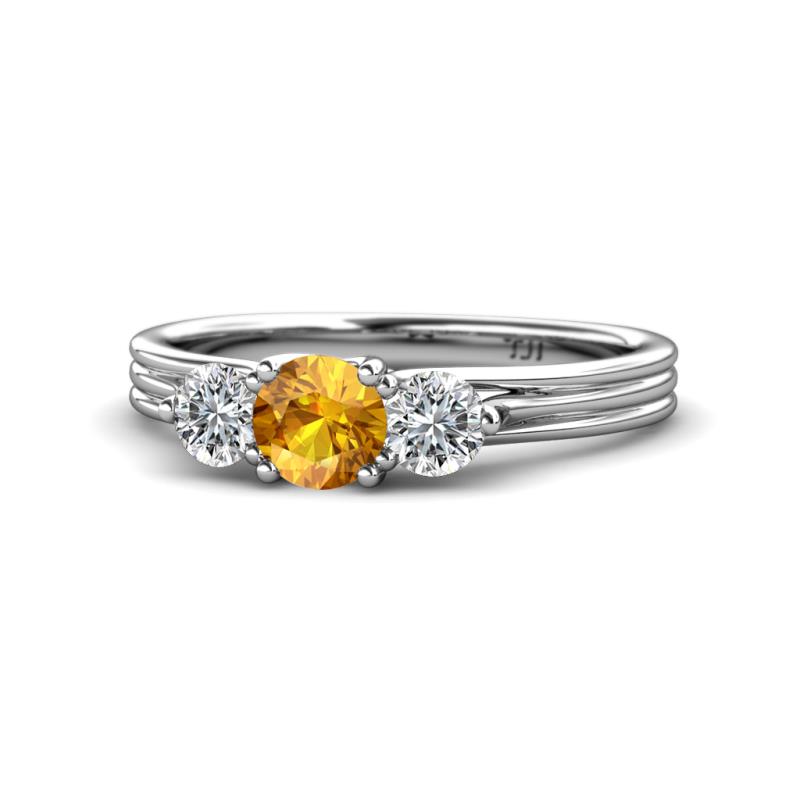 Alyssa 0.92 ctw (5.50 mm) Round Citrine and Lab Grown Diamond Three Stone Engagement Ring 