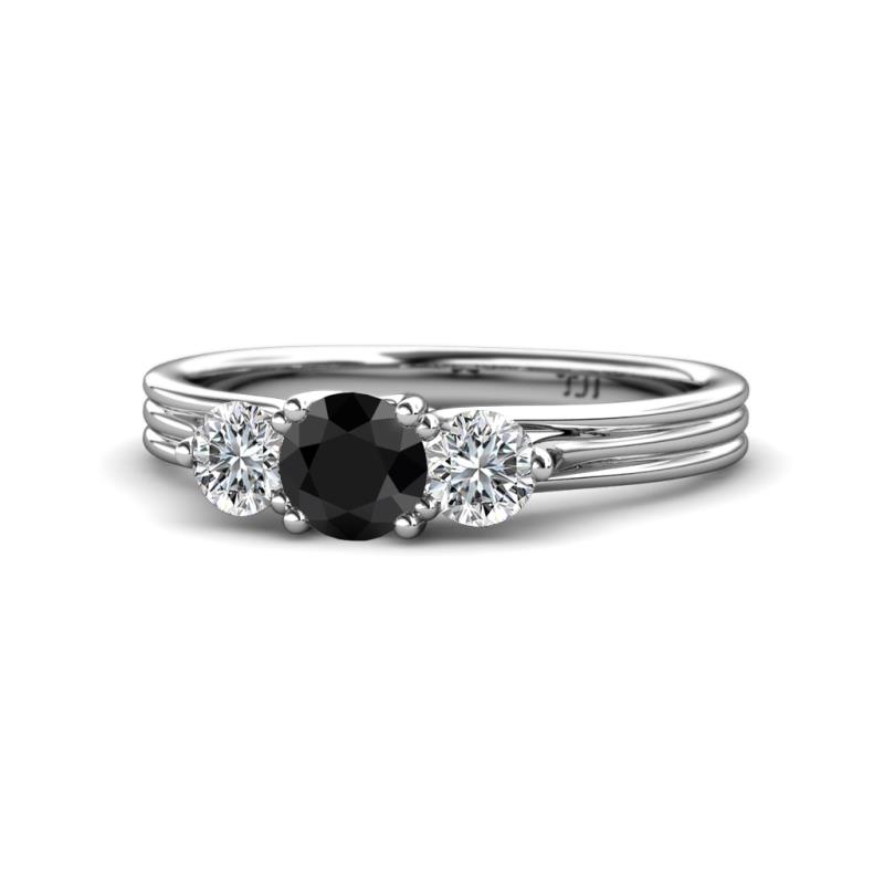 Alyssa 1.15 ctw (5.50 mm) Round Black Diamond and Lab Grown Diamond Three Stone Engagement Ring 