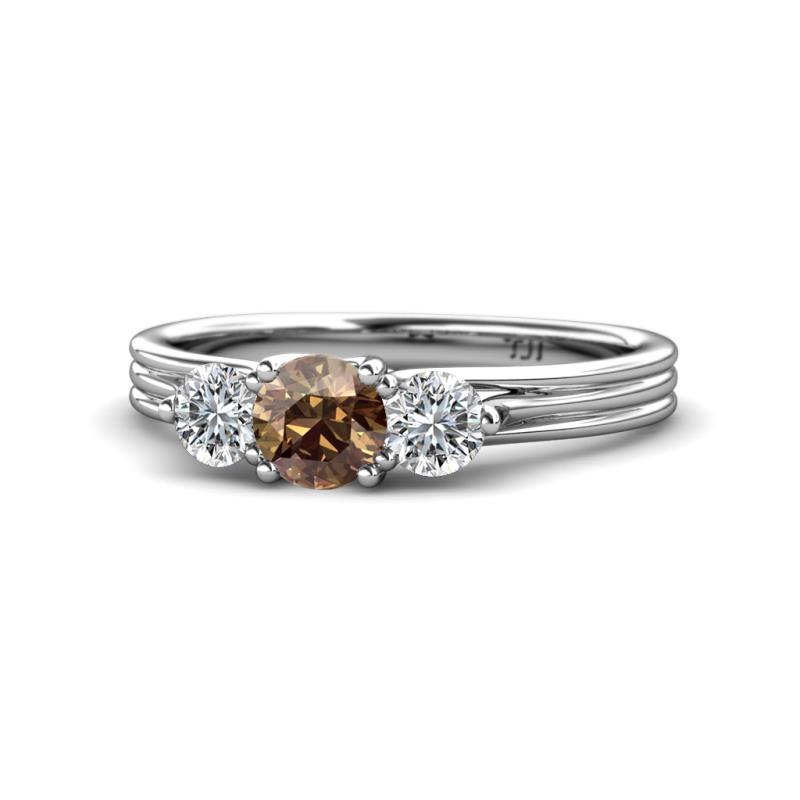 Alyssa 0.90 ctw (5.50 mm) Round Smoky Quartz and Lab Grown Diamond Three Stone Engagement Ring 