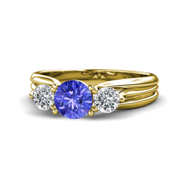 Alyssa 1.36 ctw (6.50 mm) Round Tanzanite and Lab Grown Diamond Three Stone Engagement Ring 