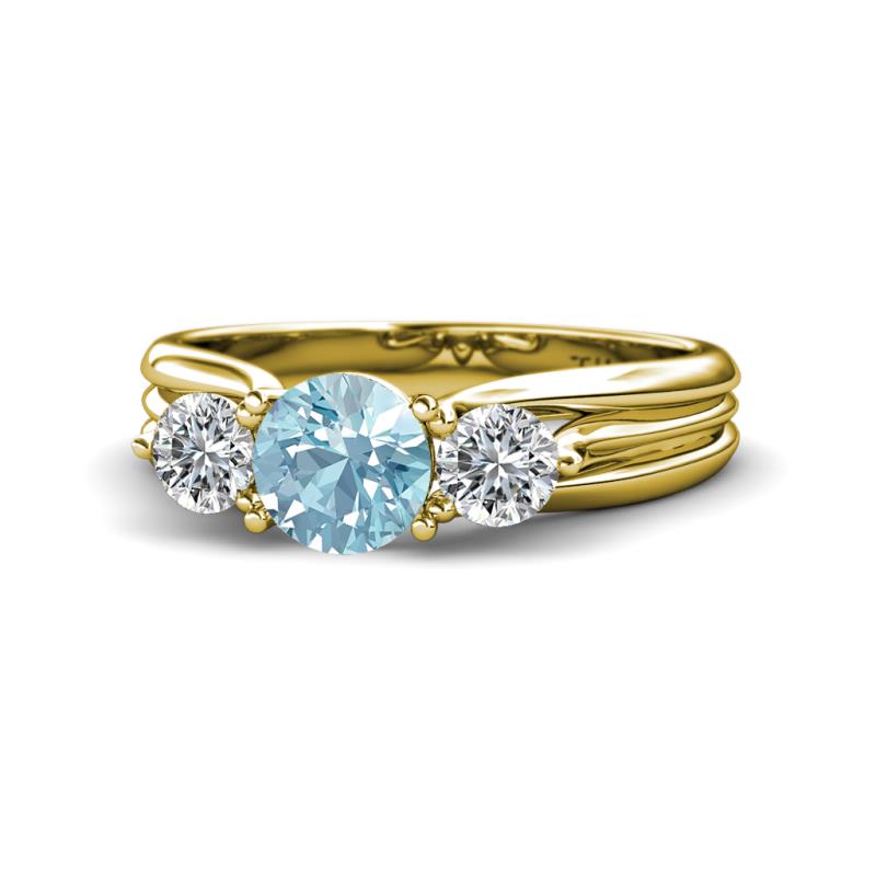 Alyssa 1.31 ctw (6.50 mm) Round Aquamarine and Lab Grown Diamond Three Stone Engagement Ring 