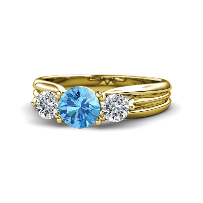 Alyssa 1.39 ctw (6.50 mm) Round Blue Topaz and Lab Grown Diamond Three Stone Engagement Ring 