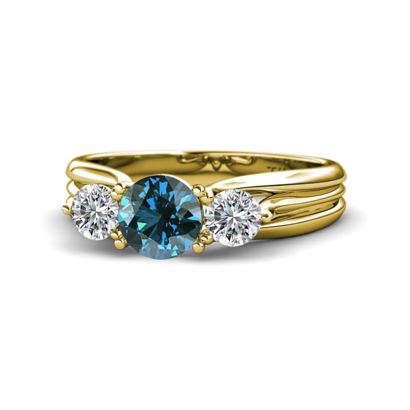 Alyssa 1.24 ctw (6.00 mm) Round Blue Diamond and Lab Grown Diamond Three Stone Engagement Ring 