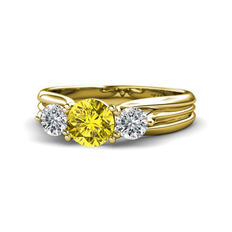 Alyssa 1.24 ctw (6.00 mm) Round Yellow Diamond and Lab Grown Diamond Three Stone Engagement Ring 
