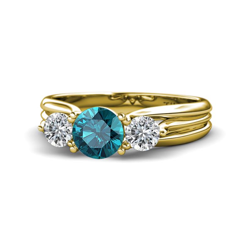 Alyssa 1.39 ctw (6.50 mm) Round London Blue Topaz and Lab Grown Diamond Three Stone Engagement Ring 